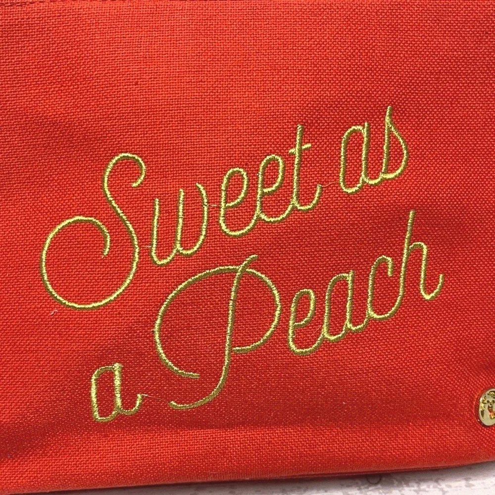 Spartina 449 Sweet as a Peach‎ Linen Canvas Cosmetic Pouch Makeup Bag Gold Zip